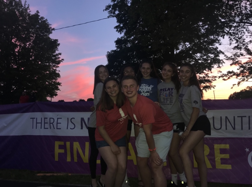Some of Oakmont’s Peer Leaders, including co-presidents Sophia Leblnac and Alana Barrett, pose for a picture at the 2019 Relay for Life