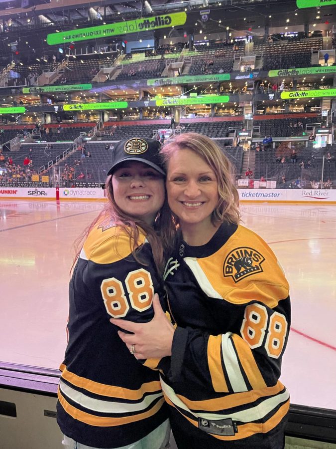 Nola Patty with her mom at a Bruins game