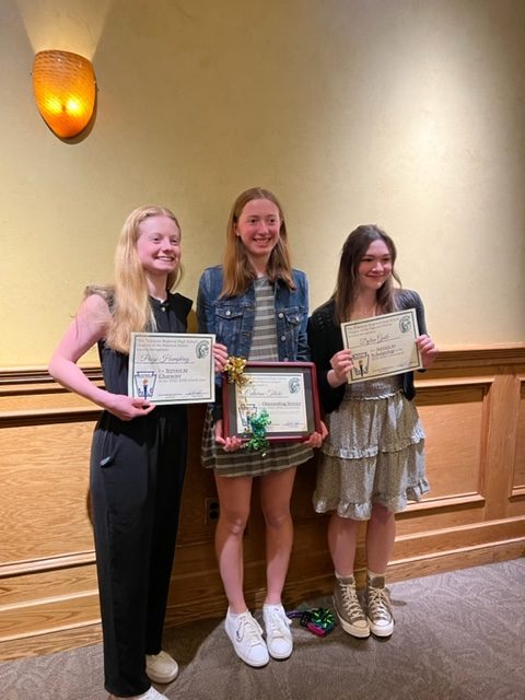 Award recipients from left to right: Paige Humphrey (Junior, Character) Cate Telicki (Senior, Service Award) and Dylan Guile (Senior, Scholarship). Ani got Leadership but was not present at the event.