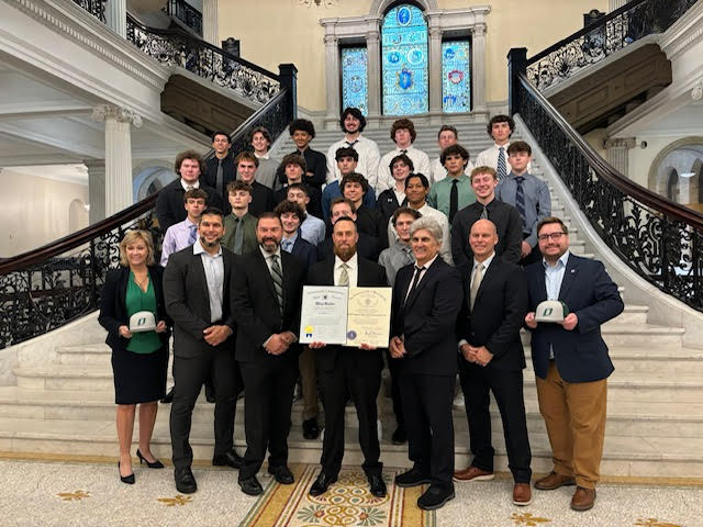 Oakmont Baseball poses for their official photo in the grand staircase at the State House. 