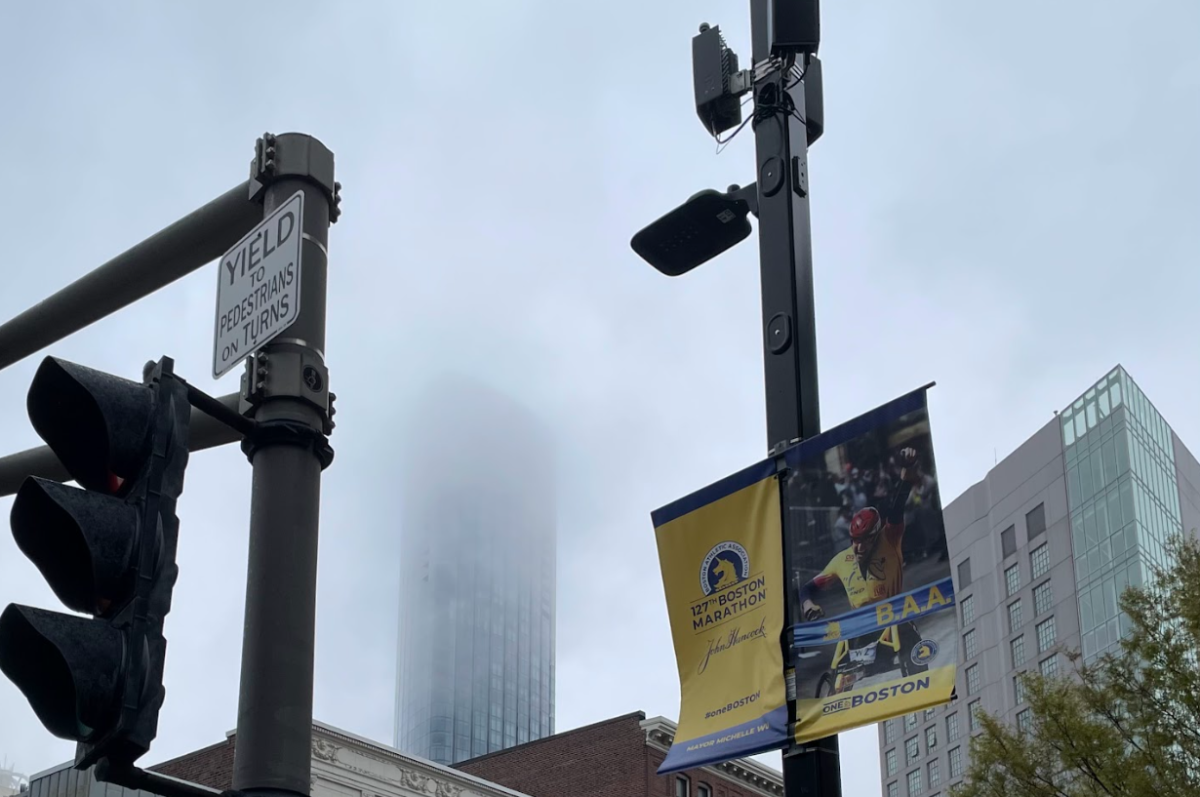 Foggy weather at the 2023 Boston Marathon