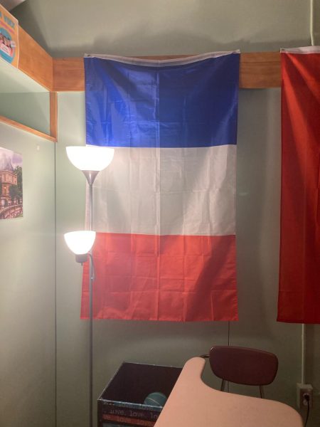 French flag flies in Madame Klein's room.