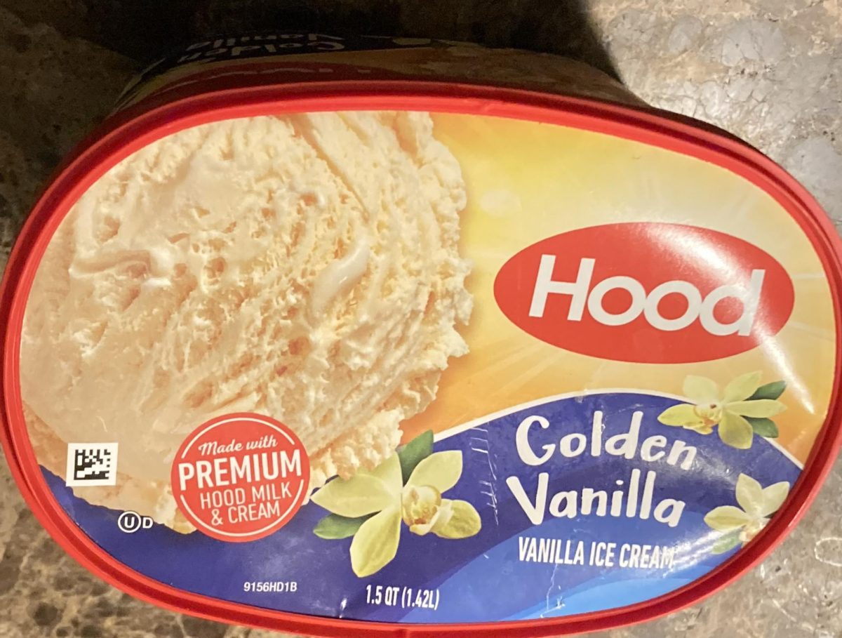 (Golden vanilla ice cream in a container)