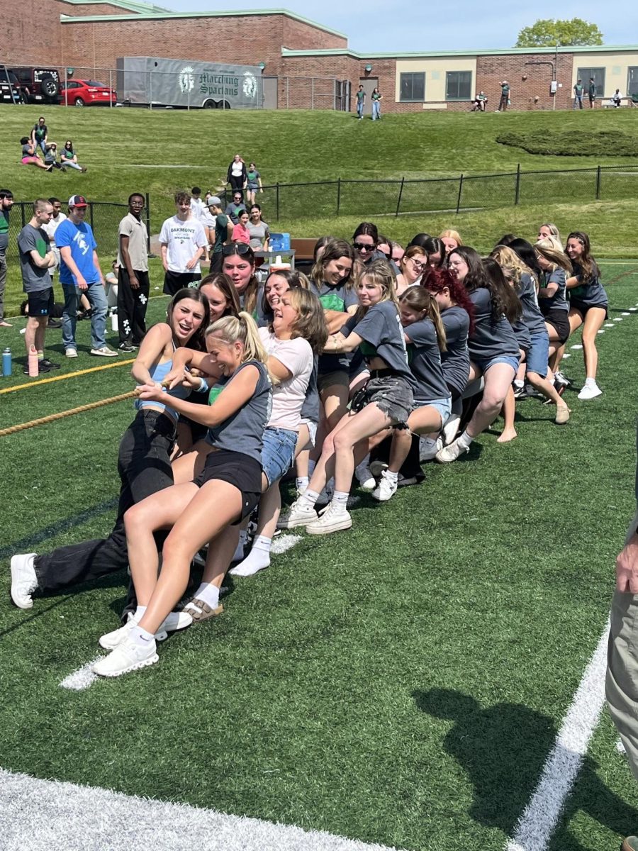 Senior girls battle in the tug of war.
