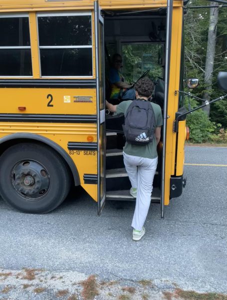 Yael Arquez, Oakmont’s exchange student from France, getting on the school bus.