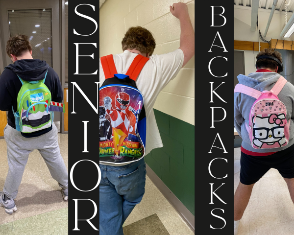 Students wearing their senior backpacks