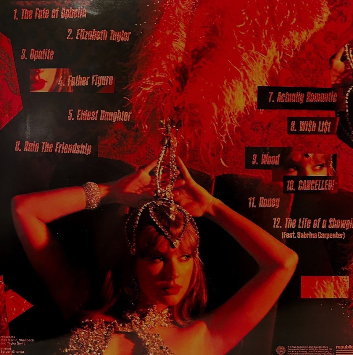 The back cover of The Life of a Showgirl Vinyl.