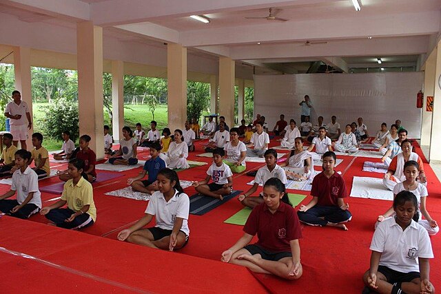 Students practicing meditation