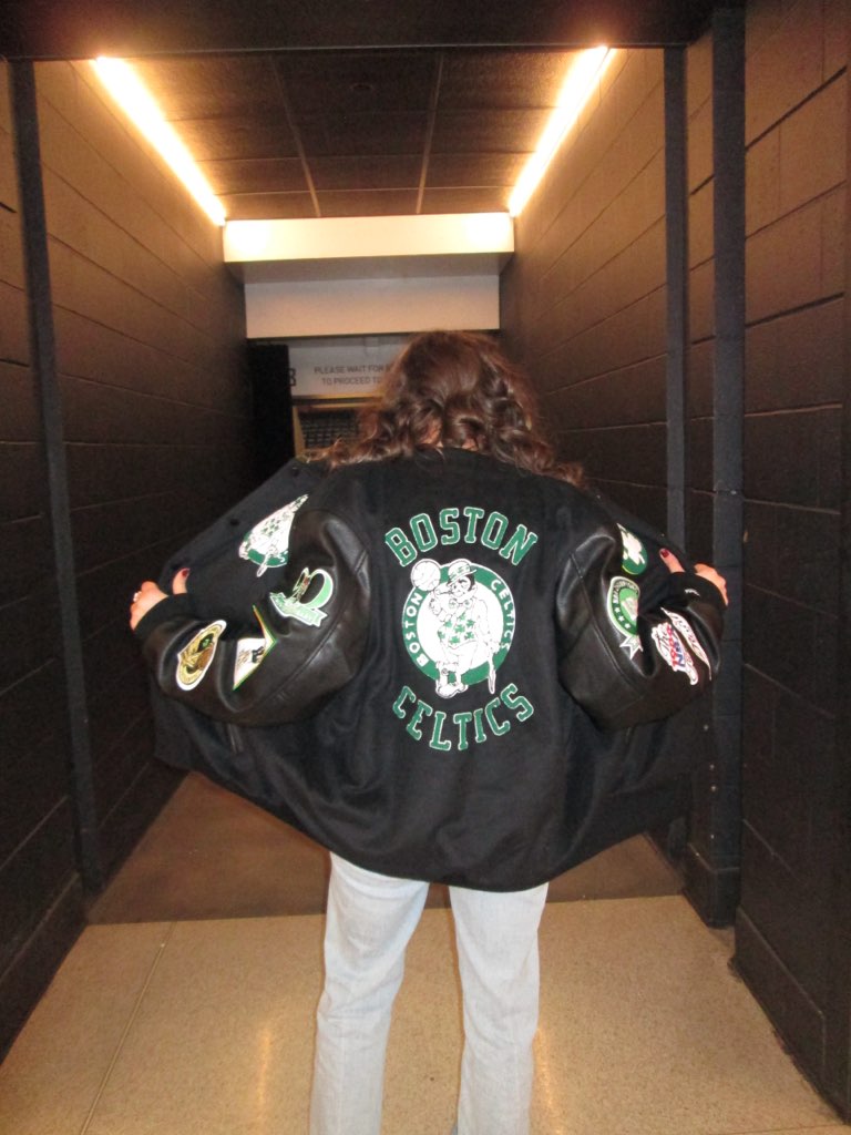 Allie Flannery rocking her Celtics leather jacket at TD Garden. (Photo submitted with permission from Flannery family)