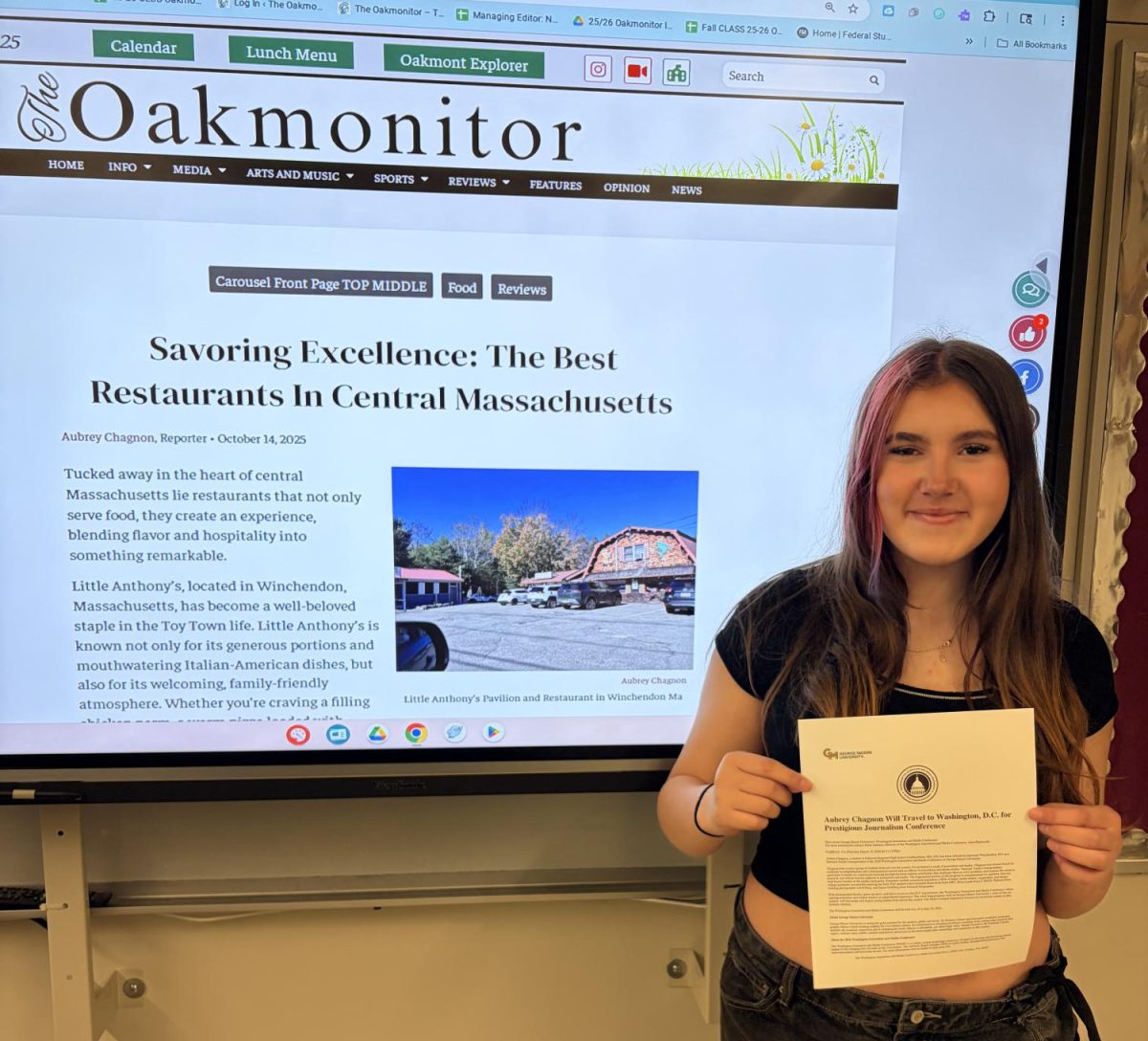 The Oakmonitor's sophomore journalists Aubrey Chagnon will be attending national student journalism conference this summer.