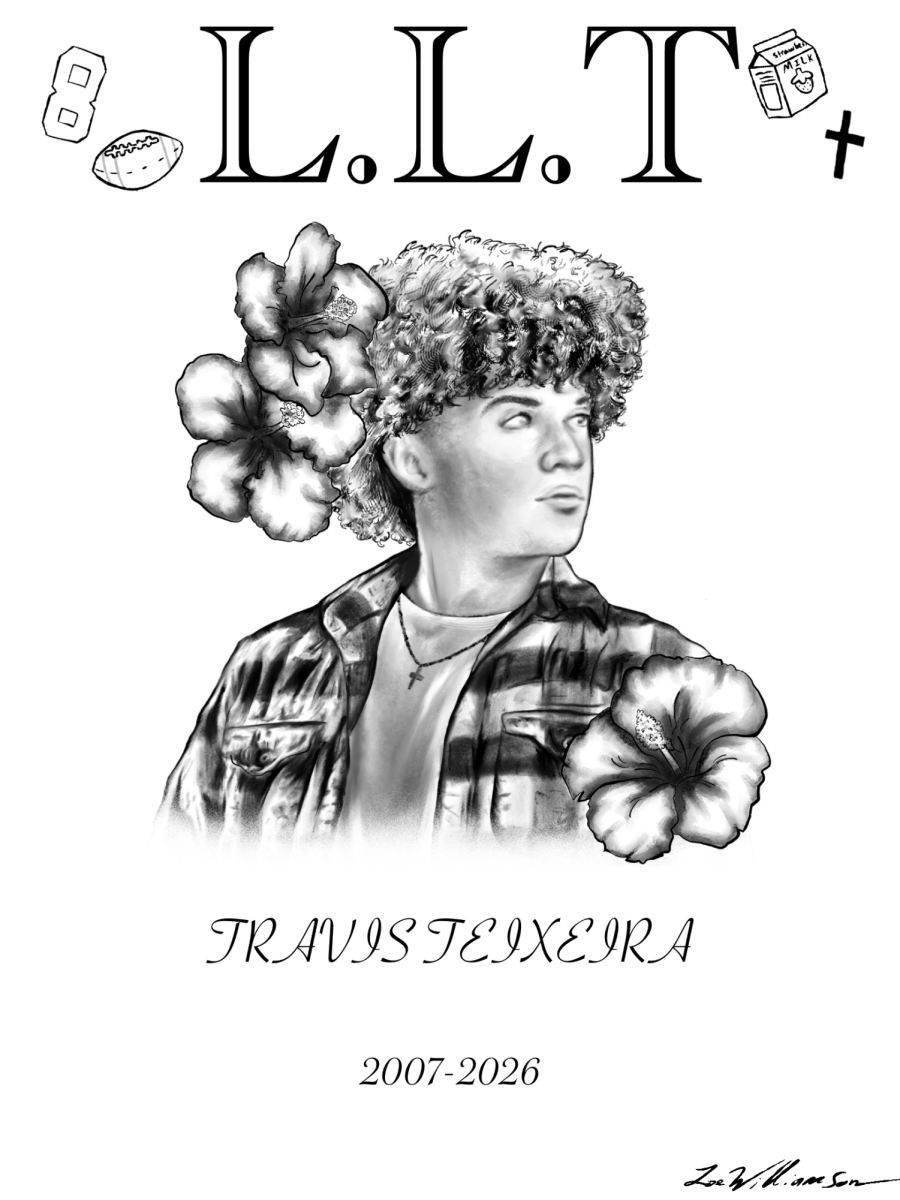 Travis' life remembered through an artistic pencil sketch with the letters L.L.T. - Long Live Trav. (Sketch created and submitted with permission by Oakmont junior Zoe Williamson)
