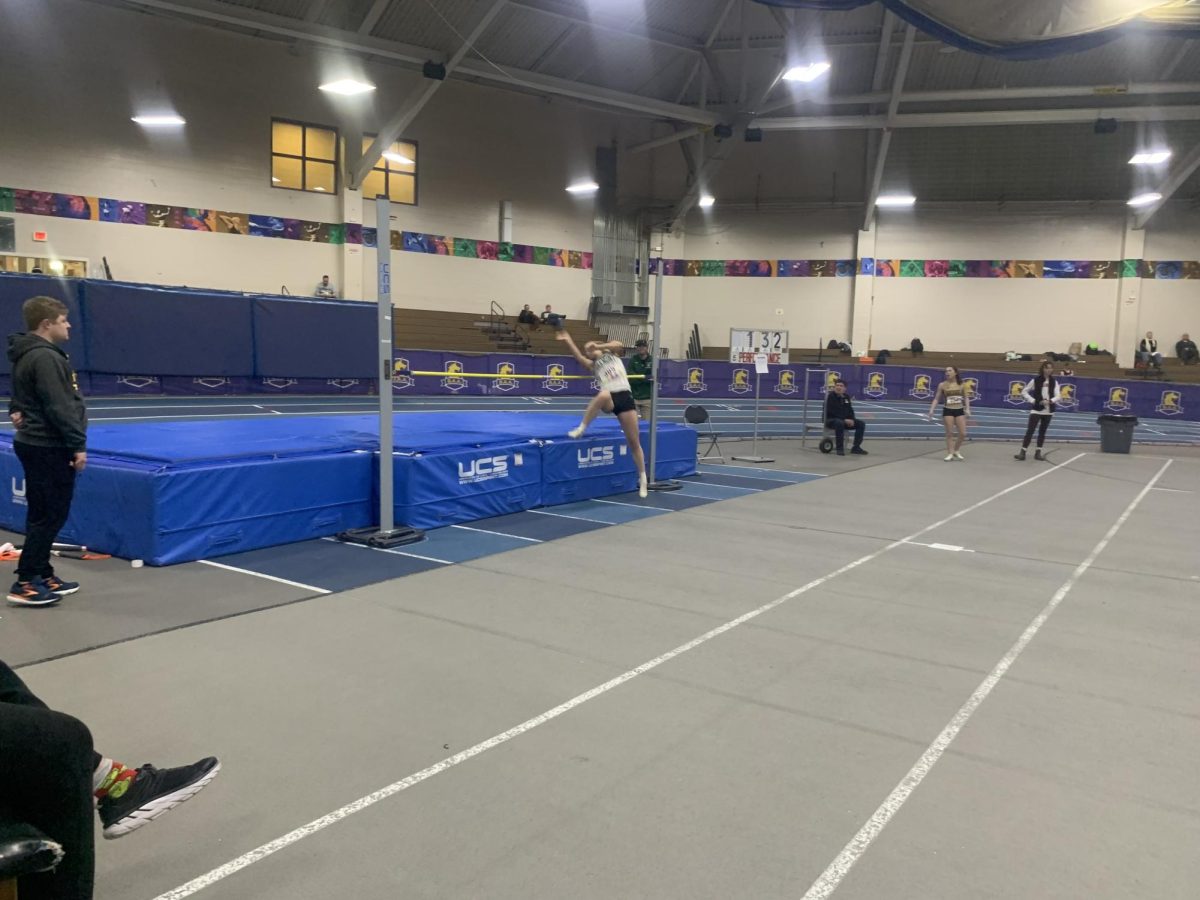 Spartans launches over the high jump bar! 