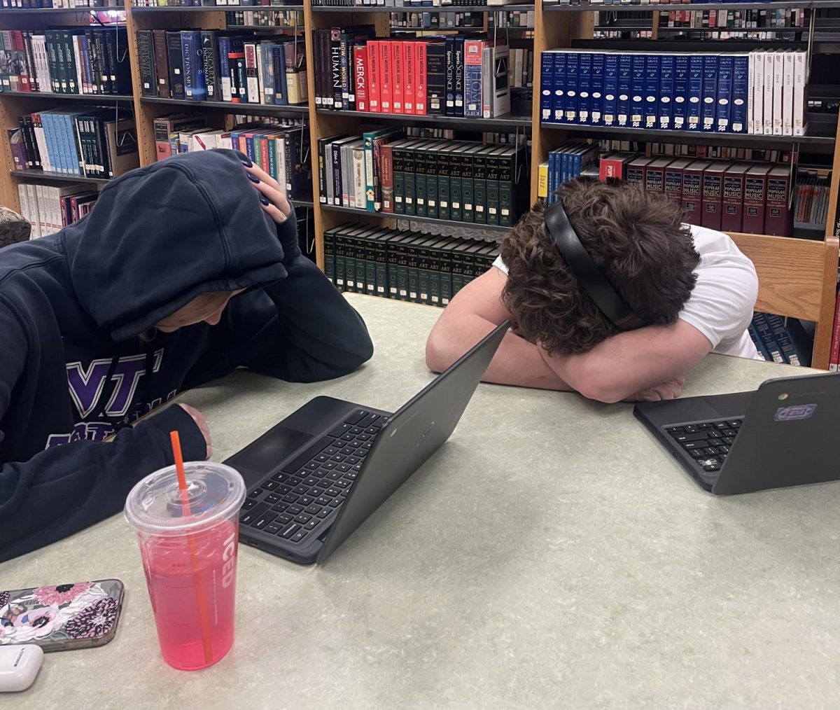 Chloe Hewitt and Mikey Belcher dozing off at school to catch up on sleep they didn't get the night before 