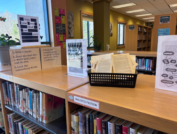 Oakmont's black out poetry station located in the library.
