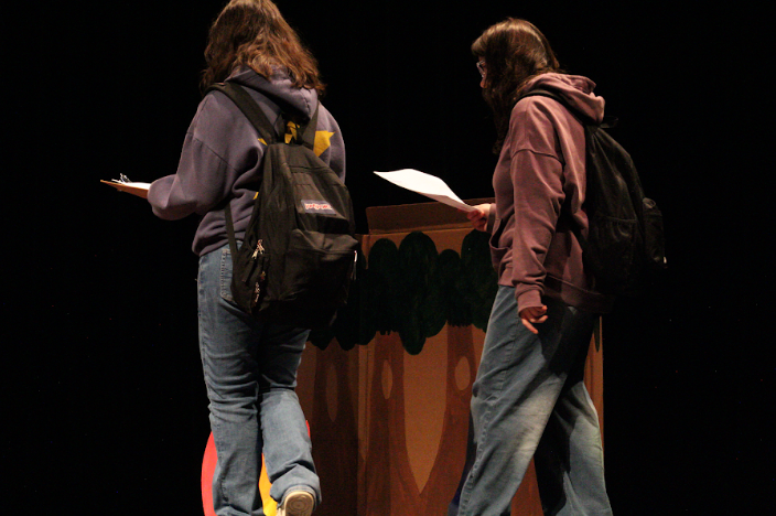 Groups members arriving to the woods during March Madness performance.