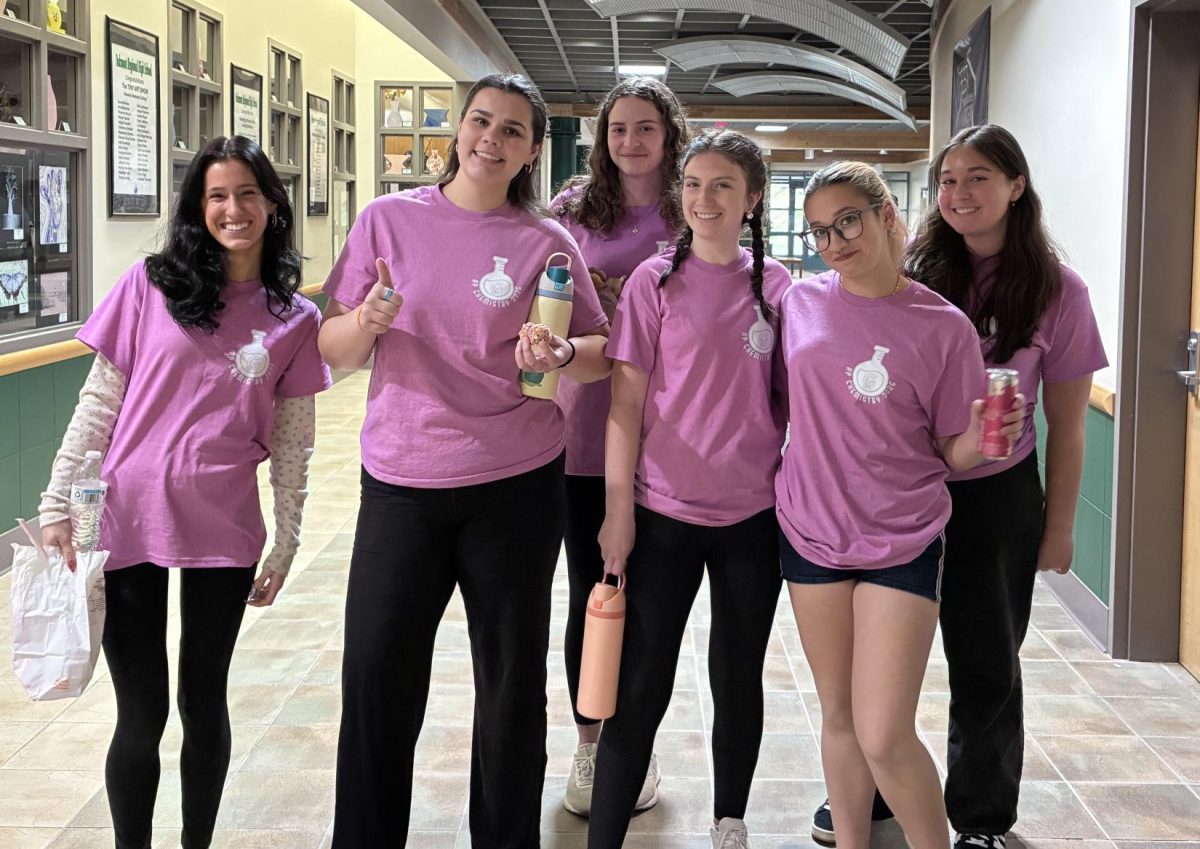 AP Chemistry students on the day of their   Exam sporting shirts supplied by Ms. Brown. 