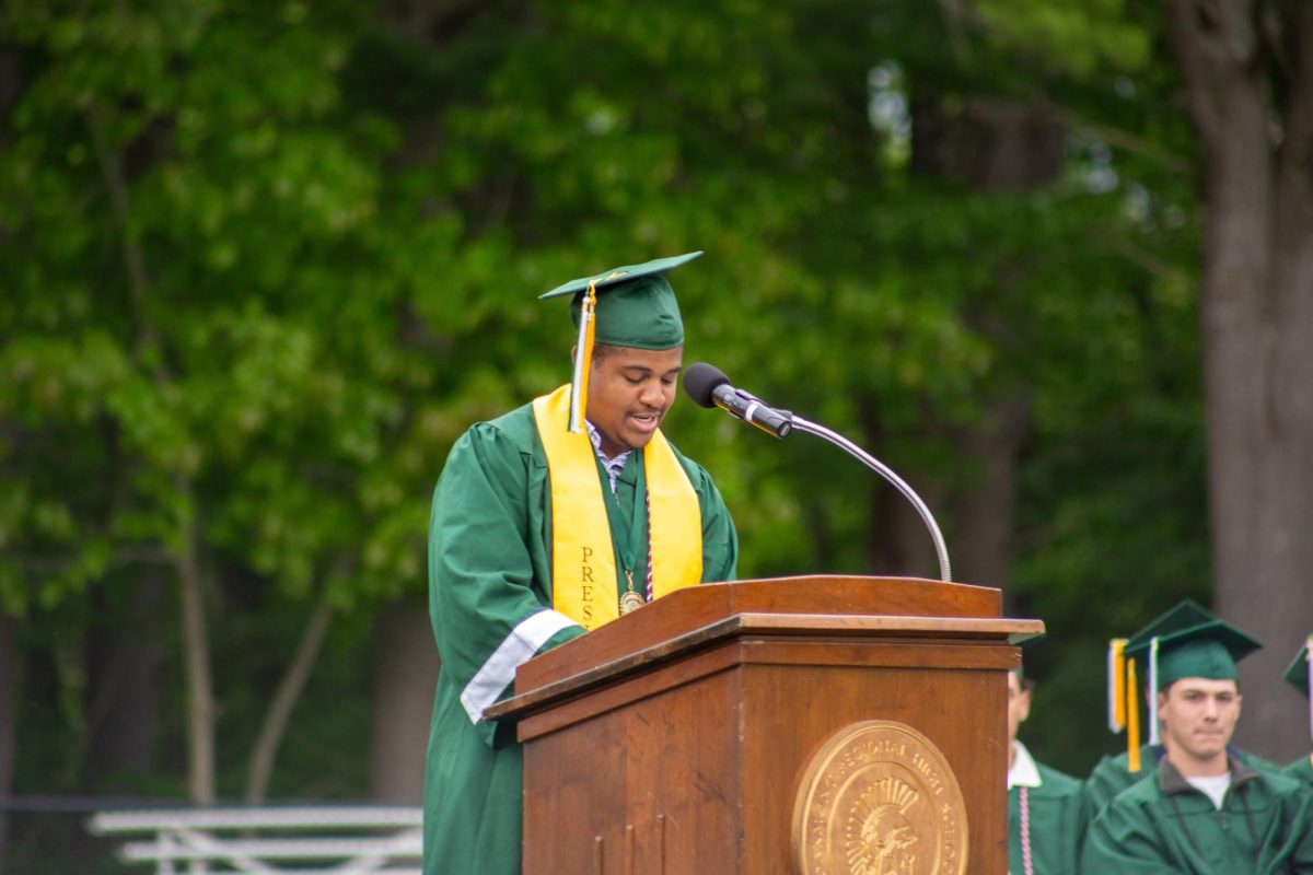 Oakmont Class of 2026 President Brian Sandjong  delivers his speech at graduation. 
