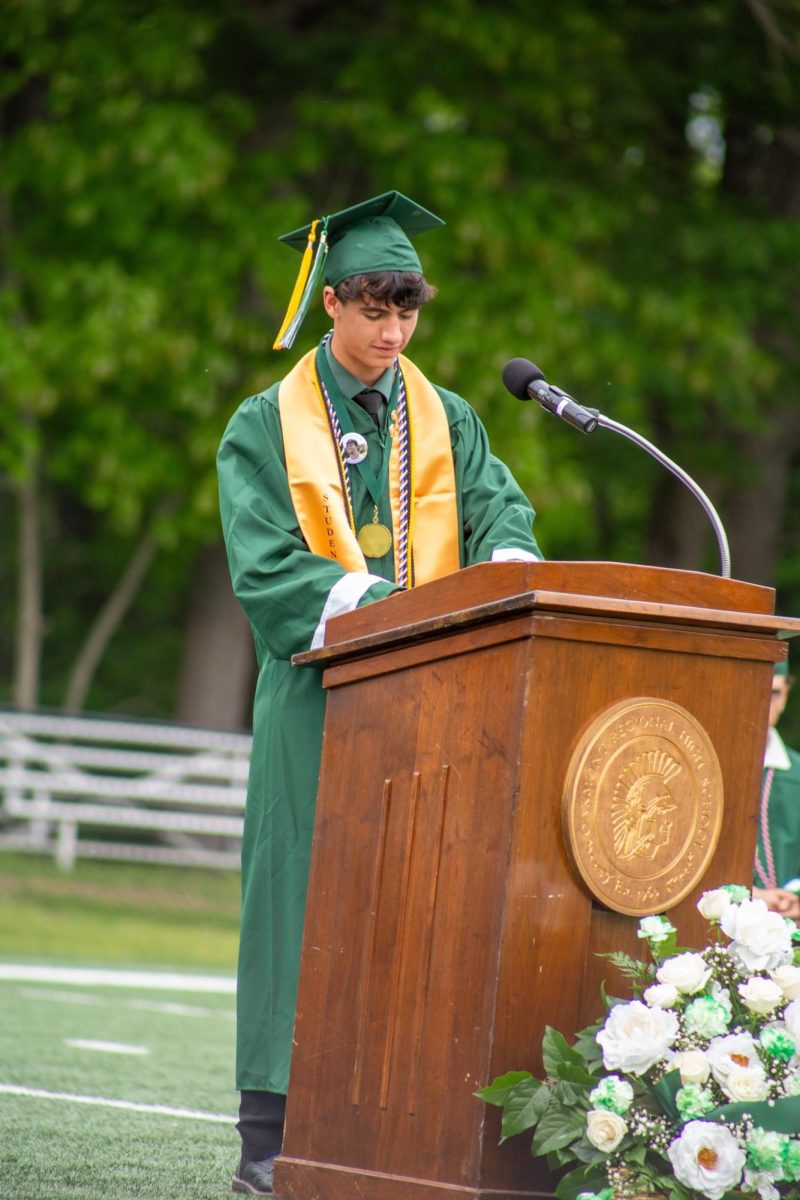 Cameron Scerbo delivers his speech to the graduating class of 2026. He talked about how even with a small school, they make up for it in community and pride. 