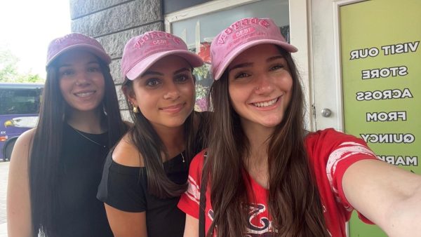 Allie, Julia, and Gabby repping the matching Sox hats